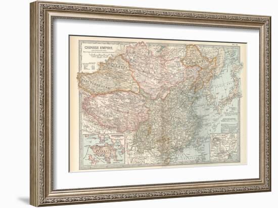 Map of the Chinese Empire (China). Insets of Hong Kong (British), and Peking (Beijing)-Encyclopaedia Britannica-Framed Art Print