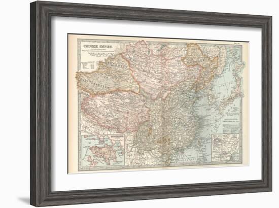 Map of the Chinese Empire (China). Insets of Hong Kong (British), and Peking (Beijing)-Encyclopaedia Britannica-Framed Art Print