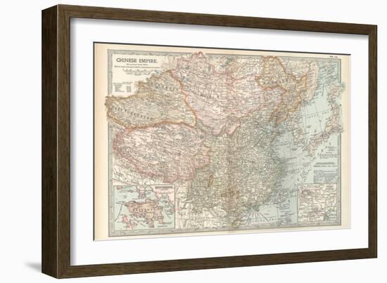 Map of the Chinese Empire (China). Insets of Hong Kong (British), and Peking (Beijing)-Encyclopaedia Britannica-Framed Art Print