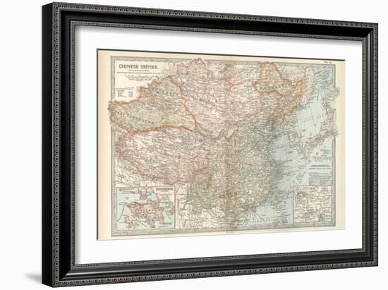 Map of the Chinese Empire (China). Insets of Hong Kong (British), and Peking (Beijing)-Encyclopaedia Britannica-Framed Art Print