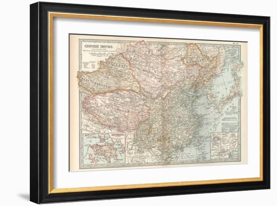 Map of the Chinese Empire (China). Insets of Hong Kong (British), and Peking (Beijing)-Encyclopaedia Britannica-Framed Art Print