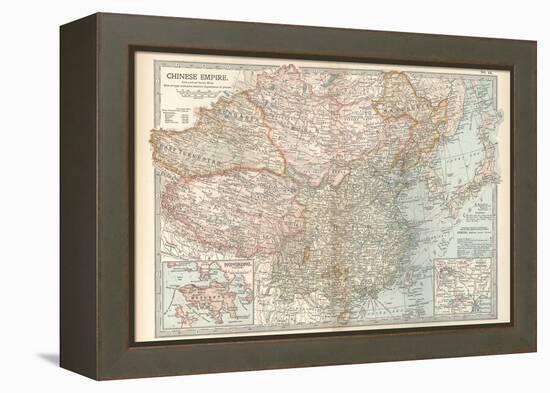 Map of the Chinese Empire (China). Insets of Hong Kong (British), and Peking (Beijing)-Encyclopaedia Britannica-Framed Stretched Canvas