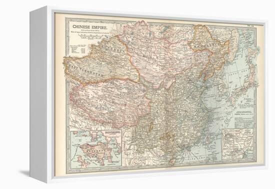 Map of the Chinese Empire (China). Insets of Hong Kong (British), and Peking (Beijing)-Encyclopaedia Britannica-Framed Stretched Canvas