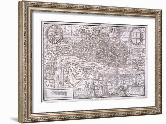 Map of the City of London and City of Westminster with Four Figures in the Foreground, C1572-Franz Hogenberg-Framed Giclee Print