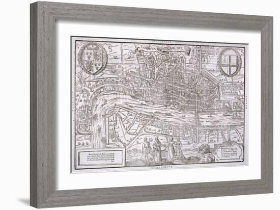 Map of the City of London and City of Westminster with Four Figures in the Foreground, C1572-Franz Hogenberg-Framed Giclee Print