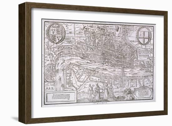 Map of the City of London and City of Westminster with Four Figures in the Foreground, C1572-Franz Hogenberg-Framed Giclee Print