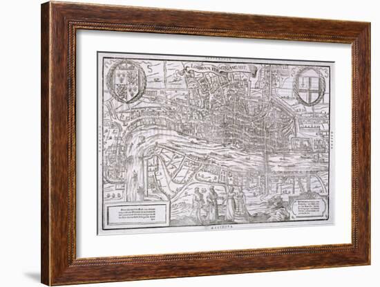 Map of the City of London and City of Westminster with Four Figures in the Foreground, C1572-Franz Hogenberg-Framed Giclee Print