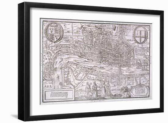 Map of the City of London and City of Westminster with Four Figures in the Foreground, C1572-Franz Hogenberg-Framed Giclee Print