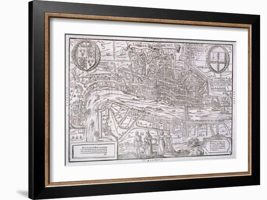 Map of the City of London and City of Westminster with Four Figures in the Foreground, C1572-Franz Hogenberg-Framed Giclee Print