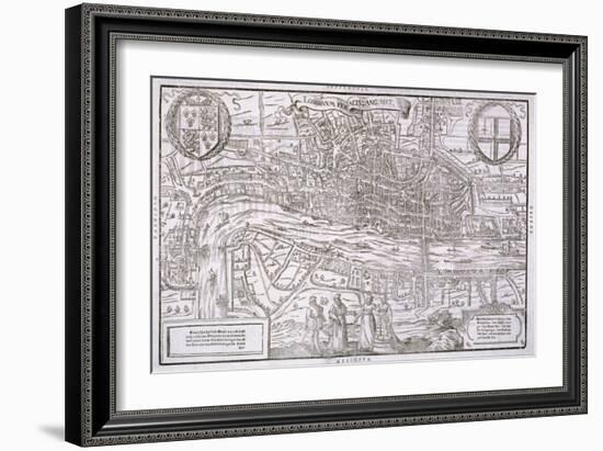 Map of the City of London and City of Westminster with Four Figures in the Foreground, C1572-Franz Hogenberg-Framed Giclee Print