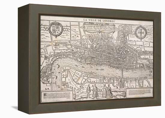 Map of the City of London and City of Westminster with Four Figures in the Foreground, C1572-Franz Hogenberg-Framed Premier Image Canvas