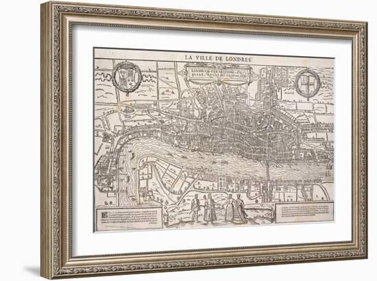 Map of the City of London and City of Westminster with Four Figures in the Foreground, C1572-Franz Hogenberg-Framed Giclee Print