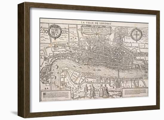 Map of the City of London and City of Westminster with Four Figures in the Foreground, C1572-Franz Hogenberg-Framed Giclee Print