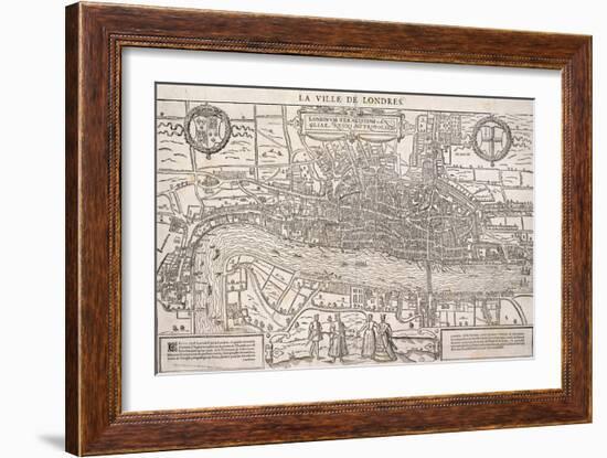 Map of the City of London and City of Westminster with Four Figures in the Foreground, C1572-Franz Hogenberg-Framed Giclee Print