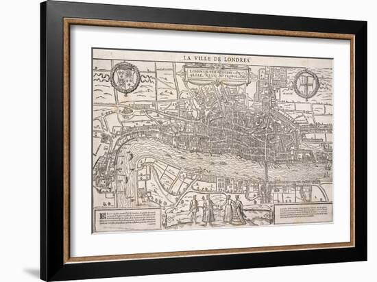 Map of the City of London and City of Westminster with Four Figures in the Foreground, C1572-Franz Hogenberg-Framed Giclee Print