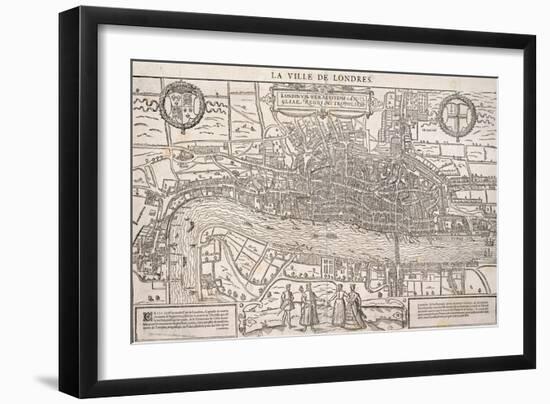 Map of the City of London and City of Westminster with Four Figures in the Foreground, C1572-Franz Hogenberg-Framed Giclee Print