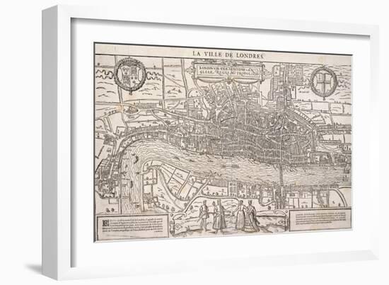 Map of the City of London and City of Westminster with Four Figures in the Foreground, C1572-Franz Hogenberg-Framed Giclee Print