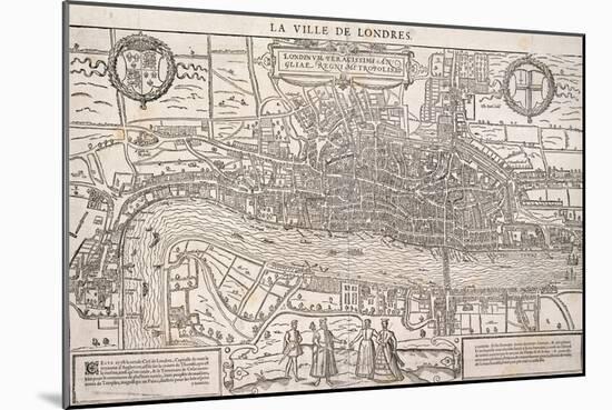 Map of the City of London and City of Westminster with Four Figures in the Foreground, C1572-Franz Hogenberg-Mounted Giclee Print