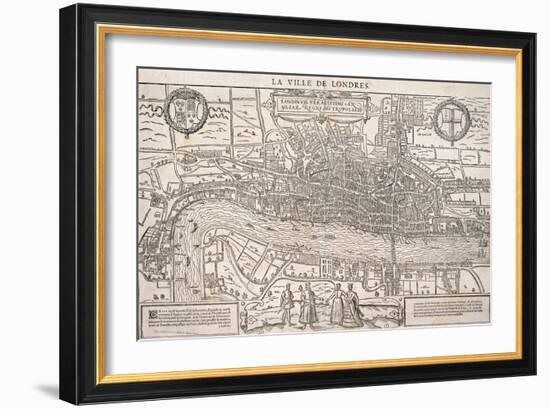 Map of the City of London and City of Westminster with Four Figures in the Foreground, C1572-Franz Hogenberg-Framed Giclee Print