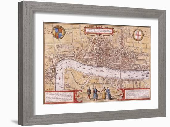 Map of the City of London, Southwark and Part of Westminster, 1572-Franz Hogenberg-Framed Giclee Print
