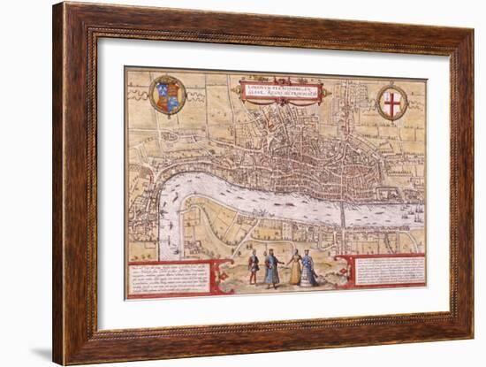 Map of the City of London, Southwark and Part of Westminster, 1572-Franz Hogenberg-Framed Giclee Print