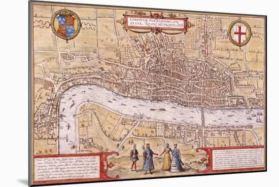 Map of the City of London, Southwark and Part of Westminster, 1572-Franz Hogenberg-Mounted Giclee Print