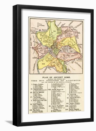 Map of the City of Rome in Antiquity Showing the Fourteen Regions under the Rule of Cesar Augustus-null-Framed Giclee Print