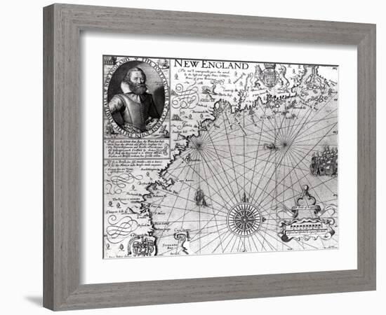 Map of the Coast of New England, Observed and Described by Captain John Smith (1580-1631) 1614-Simon de Passe-Framed Giclee Print