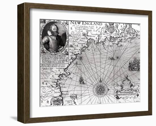 Map of the Coast of New England, Observed and Described by Captain John Smith (1580-1631) 1614-Simon de Passe-Framed Giclee Print