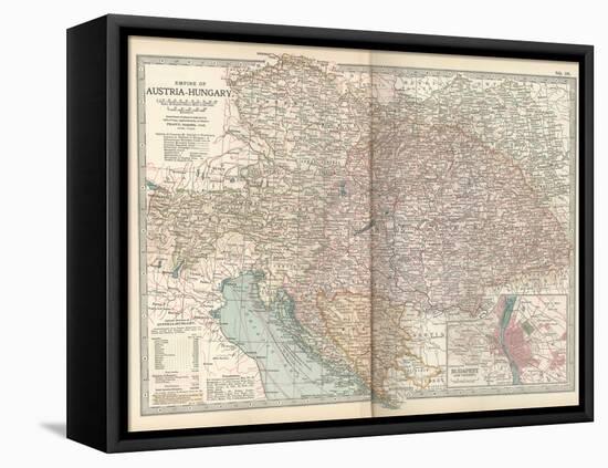 Map of the Empire of Austria-Hungary. Inset of Budapest and Vicinity-Encyclopaedia Britannica-Framed Stretched Canvas