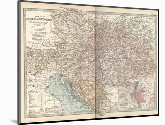 Map of the Empire of Austria-Hungary. Inset of Budapest and Vicinity-Encyclopaedia Britannica-Mounted Art Print