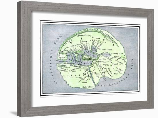 Map of the Flat Earth According to Herodotus, Ancient Greek Historian-null-Framed Giclee Print