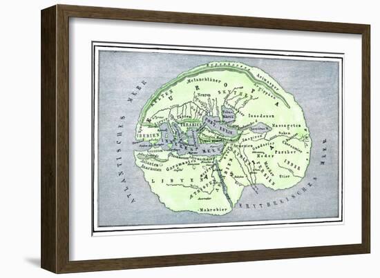 Map of the Flat Earth According to Herodotus, Ancient Greek Historian-null-Framed Giclee Print