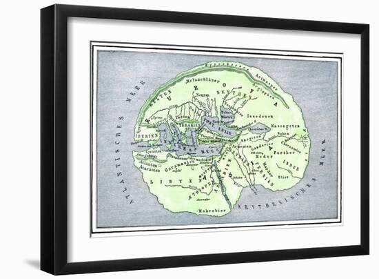 Map of the Flat Earth According to Herodotus, Ancient Greek Historian-null-Framed Giclee Print