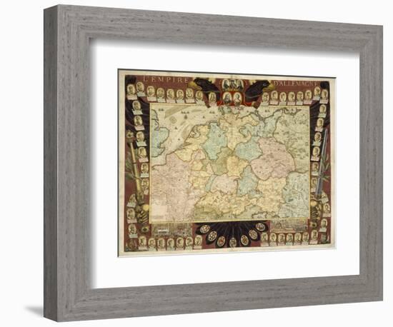 Map of the German Empire with Portraits of the Holy Roman Emperors, Published by Louis-Charles…-Nicolas De Fer-Framed Giclee Print