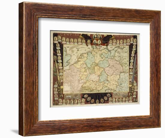 Map of the German Empire with Portraits of the Holy Roman Emperors, Published by Louis-Charles…-Nicolas De Fer-Framed Giclee Print