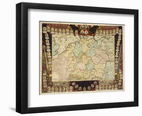 Map of the German Empire with Portraits of the Holy Roman Emperors, Published by Louis-Charles…-Nicolas De Fer-Framed Giclee Print