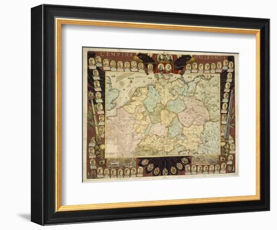 Map of the German Empire with Portraits of the Holy Roman Emperors, Published by Louis-Charles…-Nicolas De Fer-Framed Giclee Print