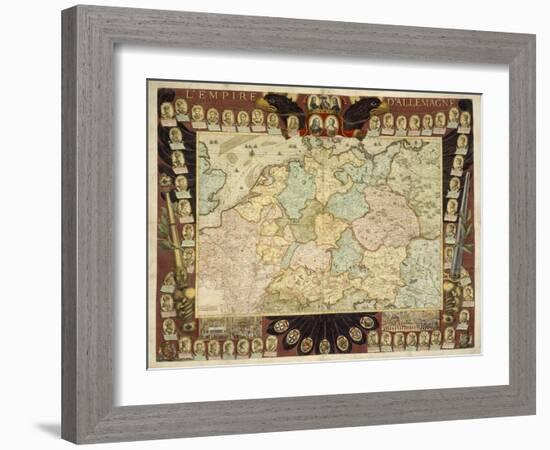 Map of the German Empire with Portraits of the Holy Roman Emperors, Published by Louis-Charles…-Nicolas De Fer-Framed Giclee Print