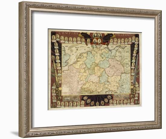 Map of the German Empire with Portraits of the Holy Roman Emperors, Published by Louis-Charles…-Nicolas De Fer-Framed Giclee Print