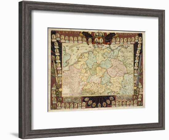 Map of the German Empire with Portraits of the Holy Roman Emperors, Published by Louis-Charles…-Nicolas De Fer-Framed Giclee Print