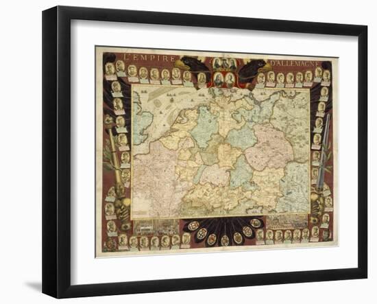 Map of the German Empire with Portraits of the Holy Roman Emperors, Published by Louis-Charles…-Nicolas De Fer-Framed Giclee Print