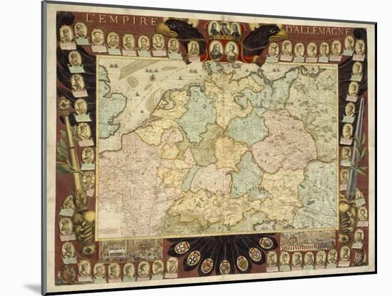 Map of the German Empire with Portraits of the Holy Roman Emperors, Published by Louis-Charles…-Nicolas De Fer-Mounted Giclee Print