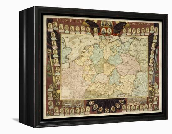 Map of the German Empire with Portraits of the Holy Roman Emperors, Published by Louis-Charles…-Nicolas De Fer-Framed Premier Image Canvas