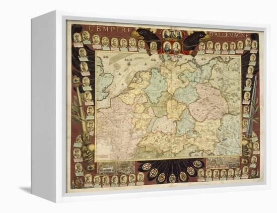 Map of the German Empire with Portraits of the Holy Roman Emperors, Published by Louis-Charles…-Nicolas De Fer-Framed Premier Image Canvas