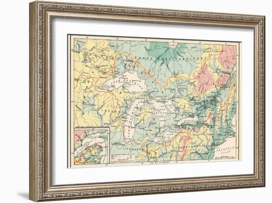 Map of the Great Lakes and the St. Lawrence Watershed-null-Framed Giclee Print