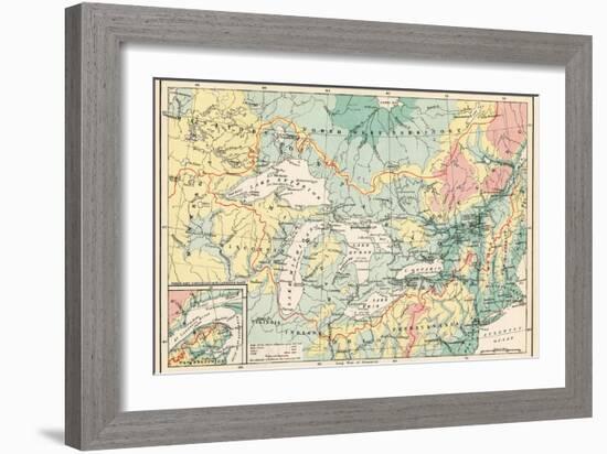 Map of the Great Lakes and the St. Lawrence Watershed-null-Framed Giclee Print