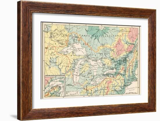 Map of the Great Lakes and the St. Lawrence Watershed-null-Framed Giclee Print