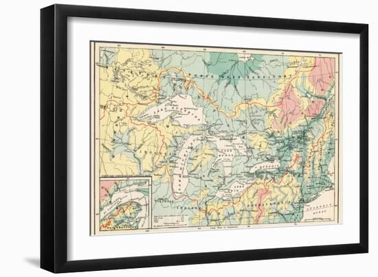 Map of the Great Lakes and the St. Lawrence Watershed-null-Framed Giclee Print