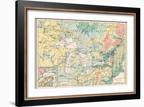 Map of the Great Lakes and the St. Lawrence Watershed-null-Framed Giclee Print